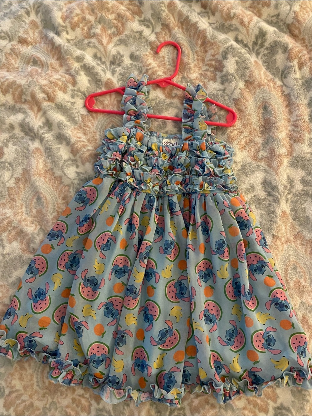 Disney Stitch Light Blue & Fruit Ruffle Dress